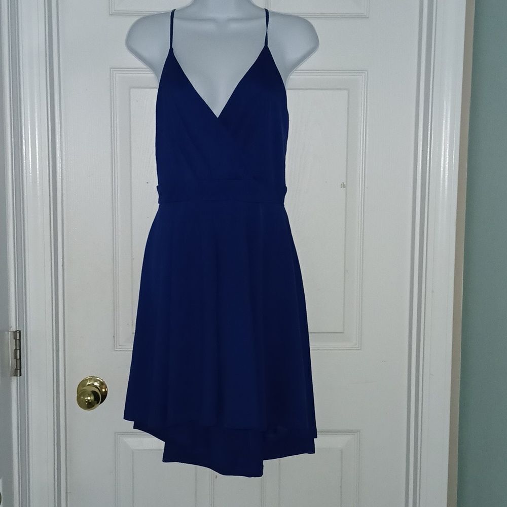 Trac royal blue high low open criss cross open back semi formal dress SZ L NWOT